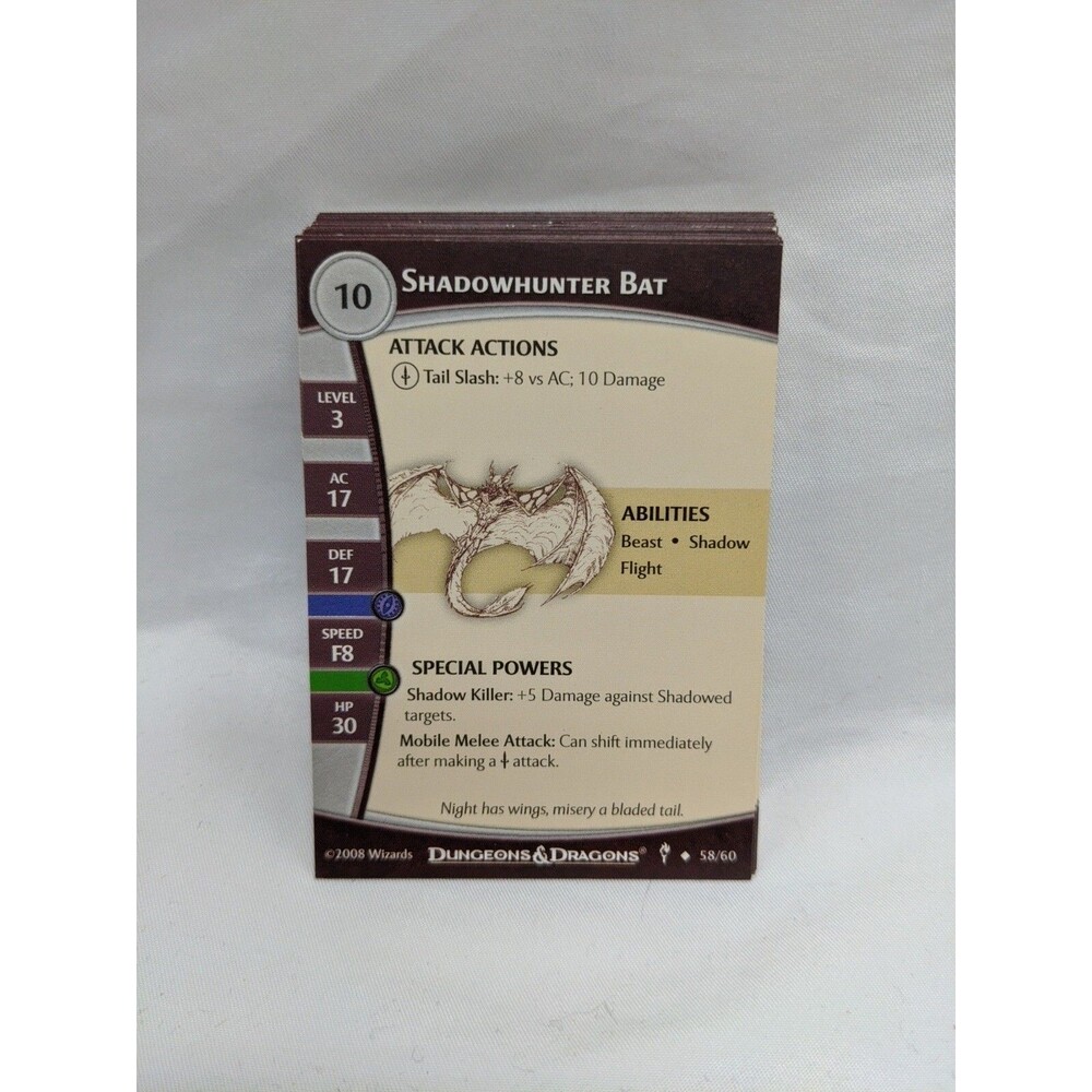 Lot Of (21) Dungeons And Dragons Dungeons Of Dread Miniatures Game Stat Cards